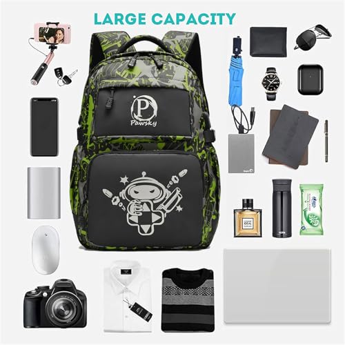 Boys Backpack, Cool Luminous School Backpack with USB Charging Port for Teen Boys, Kindergarten Elementary College Middle School Bookbag Lightweight Laptop Bag with Sling Bag Set, Green - style: Gamer-green02