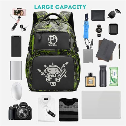 Boys Backpack, Cool Luminous School Backpack with USB Charging Port for Teen Boys, Kindergarten Elementary College Middle School Bookbag Lightweight Laptop Bag with Sling Bag Set, Green - style: Gamer-green02