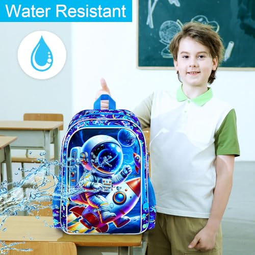 16" Space Backpack for Boys, 3Pcs Astronauts Bookbag with Lunch Box, Kids School Backpacks Set for Elementary Preschool Kindergarten (Blue) - color: Astronaut Blue