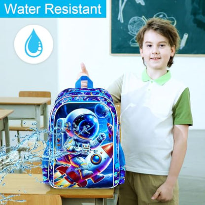 16" Space Backpack for Boys, 3Pcs Astronauts Bookbag with Lunch Box, Kids School Backpacks Set for Elementary Preschool Kindergarten (Blue) - color: Astronaut Blue