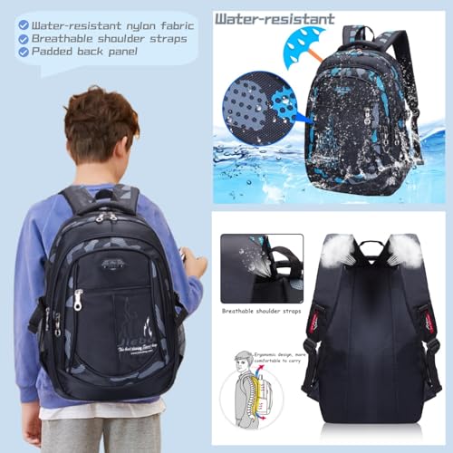 Bansusu 3Pcs Boys Backpack for Kids School Bag with Lunch Bag, Primary Middle School Backpack for Boys Bookbags - color: Style B-3pcs-blue