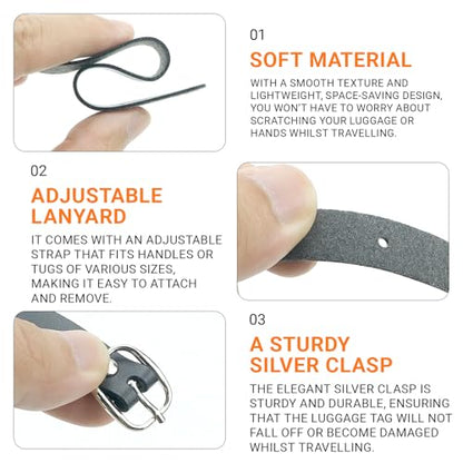 10pcs PU Leather Luggage Tag Straps with Metal Buckle Black Leather Luggage Tag Loops for Suitcases Briefcase Backpacks Travel Hanging Accessories
