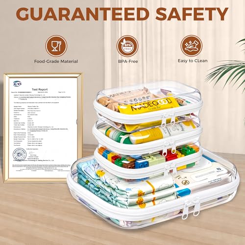 4 Pack Diaper Bag Organizer Pouches, Clear Hard Shell Zipper Cases for Baby Essentials, Toiletry Bag for Travel, Makeup Bag, Toy Storage Bins, Waterproof Storage Box for Pacifier Snacks Wipes Clothes - size: 1M+3S
