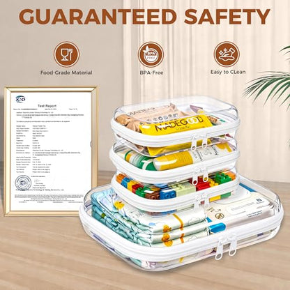 4 Pack Diaper Bag Organizer Pouches, Clear Hard Shell Zipper Cases for Baby Essentials, Toiletry Bag for Travel, Makeup Bag, Toy Storage Bins, Waterproof Storage Box for Pacifier Snacks Wipes Clothes - size: 1M+3S
