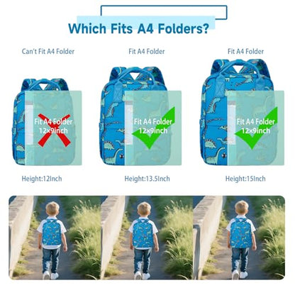 Cute Preschool Backpack Toddler School Book Bag for Girls Boys Kids Kindergarten Nursery Travel Bag with Chest Strap(13.5inch, Blue Dinosaur) - color: Blue Dinosaur, size: 13.5inch