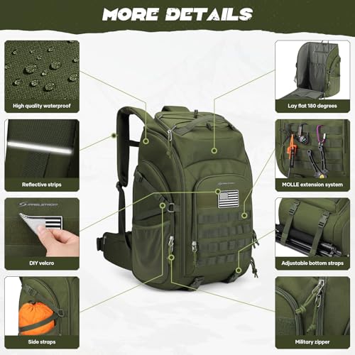 Maelstrom Tactical Backpack for Men, Water Resistant 40L Military Backpack, for Hiking, Camping, Gym with Molle System (Army Green) - color: C.army Green