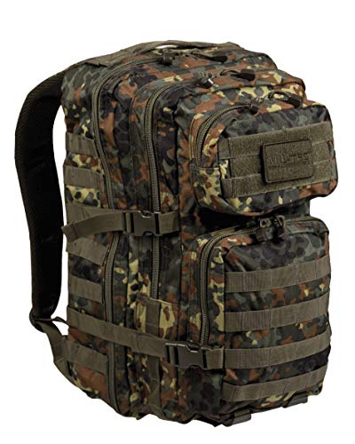 Mil-Tec Unisex Assault Pack - Rugged Durable Lightweight Ergonomic Versatile Tactical Outdoor Camping Hiking Backpack with Adjustable Padded Shoulder Straps & MOLLE Loops, Flecktarn Camo, 36L - color: Flecktarn Camo, style: 36l