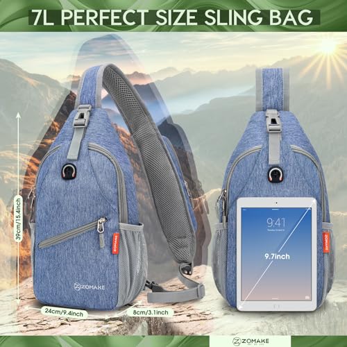 ZOMAKE Sling Bag,Small Crossbody Sling Backpack,Water Resistant Shoulder Daypack for Travel,Anti Thief Chest Bag for Hiking(Light Blue) - color: Light Blue