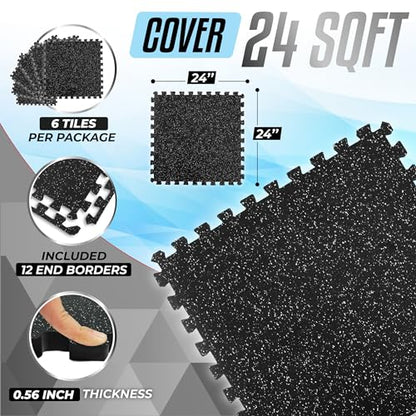 Yes4All Rubber Gym Flooring for Home Gym, 0.56" Thick Gym Flooring Tiles, EVA Foam Mats with Rubber Top, Protective Flooring Mat - style: A. 24SQFT