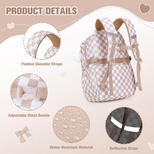 Bevalsa Backpack for Girls 3PCS Teen Girls Backpack for School with Lunch Bag Pencil Case Khaki Cute Kids Laptop Backpacks Bookbag for Elementary Middle High School College Student (Checkerboard) - color: Khaki Checkerboard
