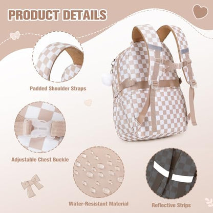 Bevalsa Backpack for Girls 3PCS Teen Girls Backpack for School with Lunch Bag Pencil Case Khaki Cute Kids Laptop Backpacks Bookbag for Elementary Middle High School College Student (Checkerboard) - color: Khaki Checkerboard