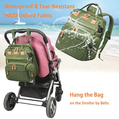 Astro alan Baby Diaper Bags with Changing Station, Waterproof Diaper Bag Backpack for Moms Dads with USB Charging Port, Baby Shower Gifts, Large Capacity diaper backpack, Green - color: Green
