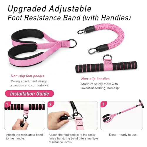 Multifunction Pedal Resistance Band with Handles, 4 Bands Set (30/30/30/40LB) Adjustable Full Body Workout Equipment for Home Gym, Upgraded Steel Handle & Gift Box for Women Men