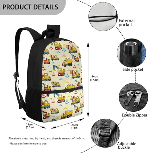 ZOUTAIRONG Backpack for School Mini Thermos with Carry Handle School Bags for Age 7-10/10-12/12-17, Construction Machinery Vehicle Print Casual Backpack with Side Pockets - color: Construction Machinery Vehicle Print