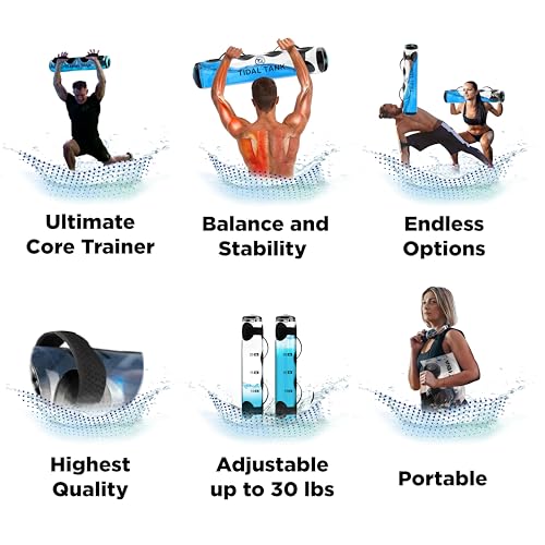 Tidal Tank Tube - The Original Aqua Bag - Water Weight Bag up to 79 lbs - Adjustable Workout Sand Bags Weights Alternative - Portable Sandbag Fitness Equipment Set, Home Exercise Gym - Including App - color: Slim: 30 lb - Blue