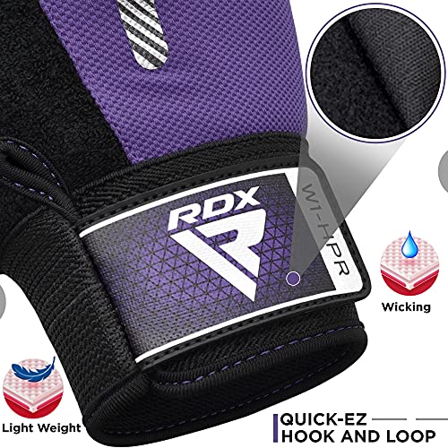 RDX Weight Lifting Gloves Gym Fitness Workout, Anti Slip Padded Full Palm Protection, Ultra Ventilated, Bodybuilding Strength Training HIIT WOD Exercise, Half Finger Men Women Cycling Rowing Climbing - color: Purple, size: Large