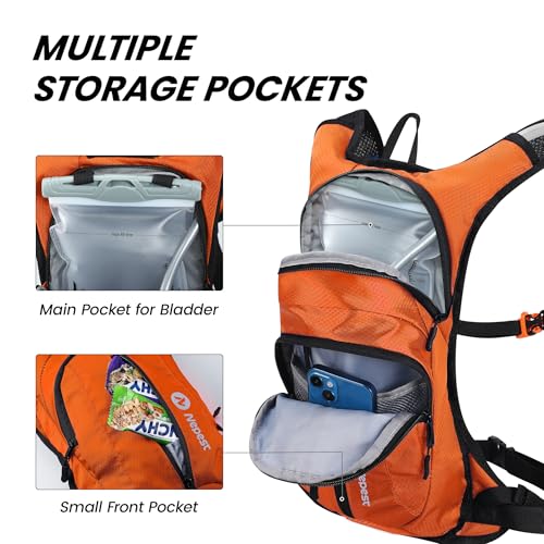 Nepest Hydration Pack Backpack for Women & Men, Lightweight Water Backpack with 2L Water Bladder for Hiking Cycling Running Biking - color: Orange