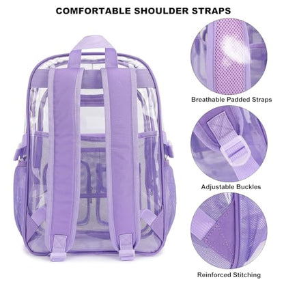 Clear Backpack Heavy Duty Transparent Backpacks Stadium Approved for School Work Sport Travel (Lavender Purple) - color: Lavender Purple