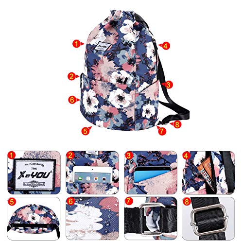 XEYOU Drawstring Sports Backpack Lightweight Gym Yoga Sackpack Shoulder Rucksack Casual Outdoor Daypack for Women and Men | Lightweight - color: Flower Pattern
