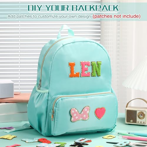 1 Piece Nylon Backpack Kids School Backpack for Toddler Girls Boys Plain Waterproof Preppy Bookbags Travel for Student (Green) - color: Green