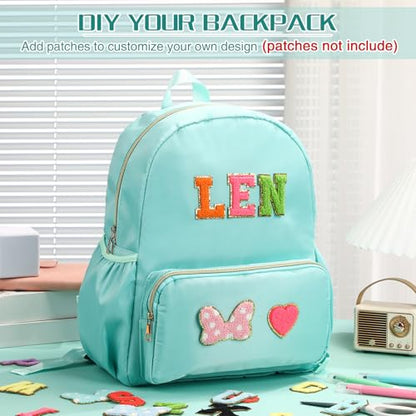 1 Piece Nylon Backpack Kids School Backpack for Toddler Girls Boys Plain Waterproof Preppy Bookbags Travel for Student (Green) - color: Green