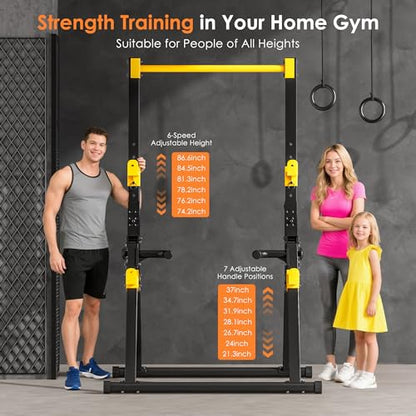 SogesPower Power Tower Pull Up Bar Station, Foldable Pull Up Dip Station Free Standing for Home Gym,Adjustable Pull Up Bar Stand Dip Bar Strength Training Workout Equipment,Triangular Design - color: Yellow