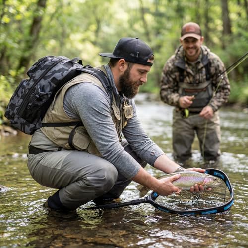 PLUSINNO Fishing Backpack with Floating Fishing Net, Tackle Boxes, Waterproof Sling Tackle Bag For Fish Gear With Rod Holder, Gifts for Men - color: Fishing Backpack With Fishing Net
