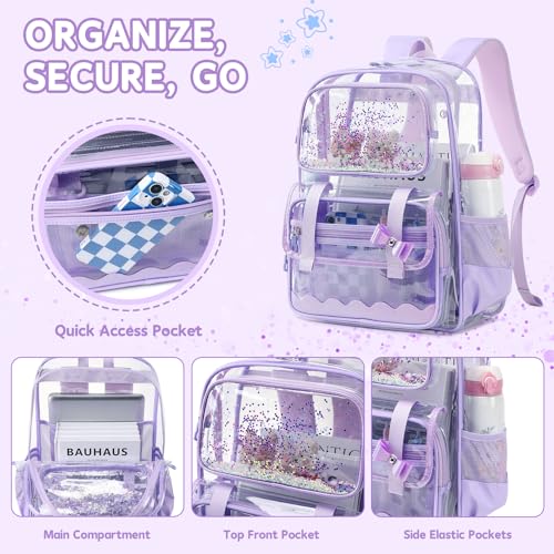 Clear Backpack for Girls,Transparent Backpack See Through Backpacks Stadium Event,Heavy Duty Clear Bookbag for School Purple - color: Dreamy Purple