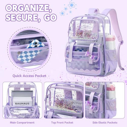 Clear Backpack for Girls,Transparent Backpack See Through Backpacks Stadium Event,Heavy Duty Clear Bookbag for School Purple - color: Dreamy Purple