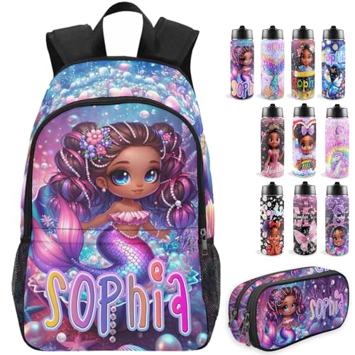 M YESCUSTOM Personalized Backpacks For Girls With Mermaid Princess, Back to School Custom Backpack For Kids, Customized Name Backpacks, Custom Print Bookbag Set Gifts for Daughter Granddaughter - color: D10