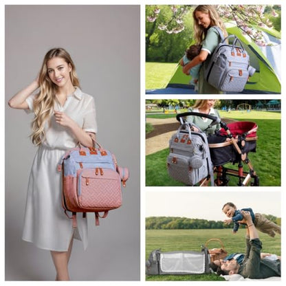 Diaper Bag Backpack with Changing Station, Waterproof for Travel, Gray Pink - color: Pink Grey