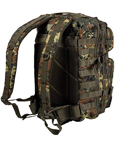 Mil-Tec Unisex Assault Pack - Rugged Durable Lightweight Ergonomic Versatile Tactical Outdoor Camping Hiking Backpack with Adjustable Padded Shoulder Straps & MOLLE Loops, Flecktarn Camo, 36L - color: Flecktarn Camo, style: 36l