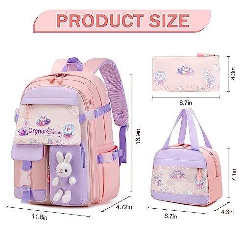 FIXITOK Girls Backpack Set, 3PCS Kids Backpack for Girls, Kawaii Bunny School Backpacks for Girl Kindergarten Elementary Preschool Middle School Bags with Lunch Box Pencil Case Pink - color: Pink