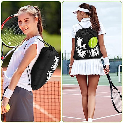 Pinkunn 20 Pcs Tennis Party Favor Bag 17 Inch Tennis Backpack Sport Drawstring Bag for Team Group Teacher Gift, Black(17 Inch,Black)