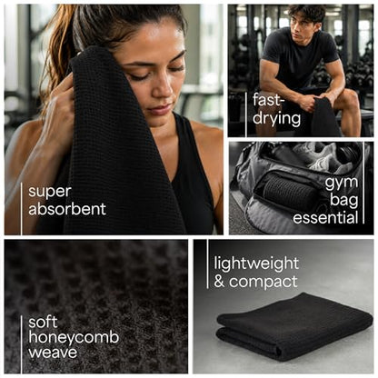 S&T INC. Microfiber Gym Towels, Yoga Towel for Home and Gym Bag, 16 Inch x 27 Inch, 6 Pack - color: Honeycomb Black