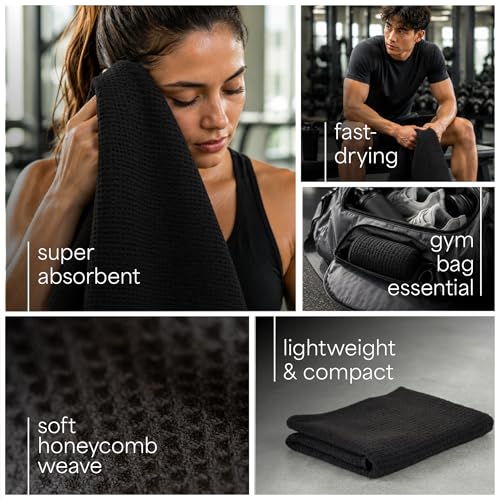 S&T INC. Microfiber Gym Towels, Yoga Towel for Home and Gym Bag, 16 Inch x 27 Inch, 3 Pack - color: Honeycomb Black
