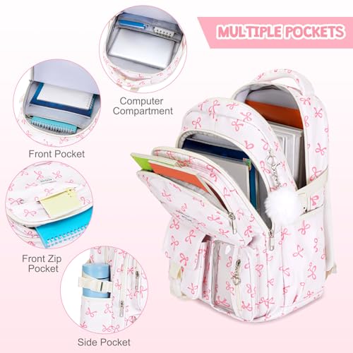 ACESAK Backpack for Girls - Girls Backpack with Lunch Bag & Pencil Pouch for Teen Kids Laptop Backpack for Women, Elementary Middle High School Bookbag Travel Daypack (Beige Bow) - color: Beige Bow