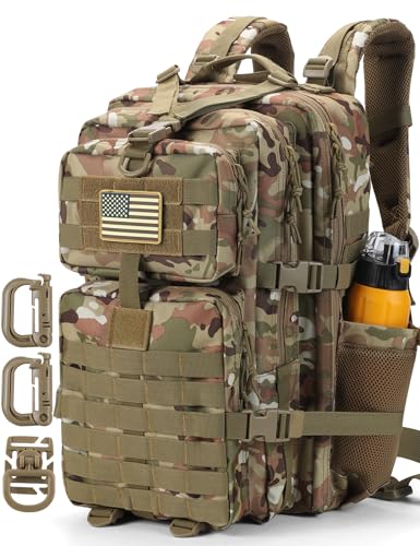 Hannibal Tactical 45L MOLLE Assault Pack, Tactical Backpack Army Military Camping Rucksack with Bottle Holder, 3-Day Pack Travel Trip w/USA Flag Patch, D-Rings, CP Camo - color: Cp, size: 45L