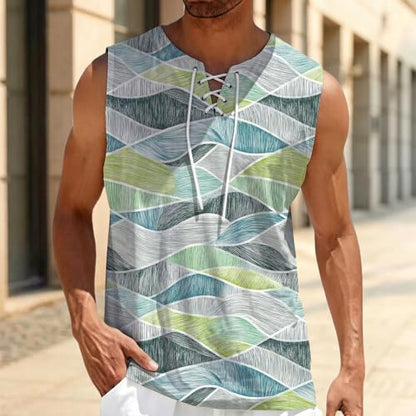 domirica Mens Summer Casual Sleeveless Shirts Plus Size Oversized Trendy Lightweight Pull On Tank Top - color: Wave, size: Small