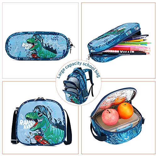 3Pcs Boys Dinosaur Backpack Set with Lunch Box Pencil Case, School Book Bag for Kids Elementary Preschool 1 - color: Indigo