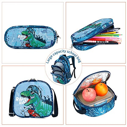 3Pcs Boys Dinosaur Backpack Set with Lunch Box Pencil Case, School Book Bag for Kids Elementary Preschool 1 - color: Indigo