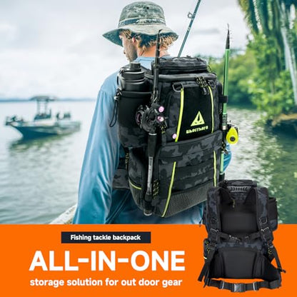 Ghosthorn Fishing Tackle Backpack with 4 3600 Tackle Boxes Rod Holder Outdoor 43L Large Bag with Detachable Wasit Bag Storage Gear and Equipment Waterproof - color: With 3600*4 Black Camouflage (43l)