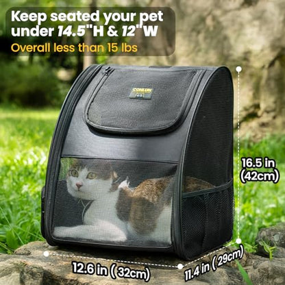 Conlun Cat Backpack Carrier for Small Dogs and Cats Fit Up to 15 Lbs,Small Dog Backpack, Foldable with 3-Side Mesh Windows, Pet Carrier for Travel & Hiking Friendly，Black - color: Black