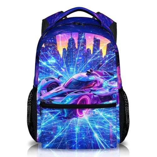 Boys Backpack Kids Schoolbag, Racing Car Bookbag for Kindergarten Primary Elementary Middle Durable Backpacks - color: Light Purple