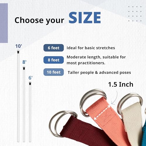 Everyday Yoga Strap with Metal D-Ring - Durable Stretching Strap for Yoga, Pilates, Flexibility & Physical Therapy (6ft, 8ft, 10ft) - color: True Navy, size: 6 Foot