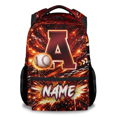 COZYAURA Personalized Backpack for Boys - Custom Baseball Backpack with Initial Name - 17 Inch Kids School Bookbag, Youth Sports Elementary Middle School Bag - color: Red