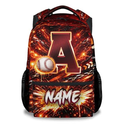 COZYAURA Personalized Backpack for Boys - Custom Baseball Backpack with Initial Name - 17 Inch Kids School Bookbag, Youth Sports Elementary Middle School Bag - color: Red