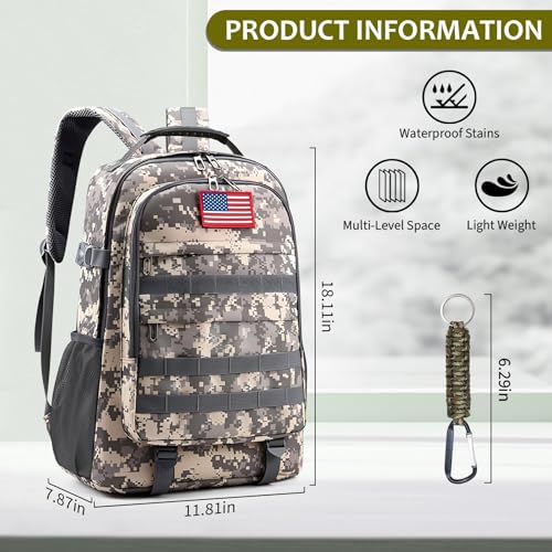 TILYTADLY School Backpack for Boys - Camouflage Boys Backpack for Kids Teens Elementary Middle School - Camo Students Bookbag,18″ Bookbag with Usb Charging Port & Key-chain - color: Camouflage-gray-only