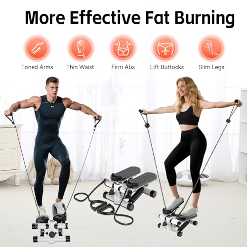 Steppers for Exercise at Home, Mini Stepper with Resistance Bands, Hydraulic Fitness Stepper with LCD Monitor, 360LBS Weight Capacity Portable Stair Stepper for Small Spaces - size: Small