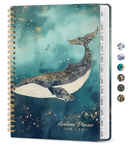 Planner 2026-2027, Academic Monthly and Weekly Calendar Planner for Women, July 2026 - June 2027, Hardcover Pretty Agenda Planner Book with Tabs, Spiral Daily Organizer for School Office Home Supplies, 8.5" x 11" - Whale Dreams - color: B-Whale Dreams, si